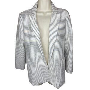 Krisa Allantic Blue Metallic Striped Cotton Blazer NWT Medium